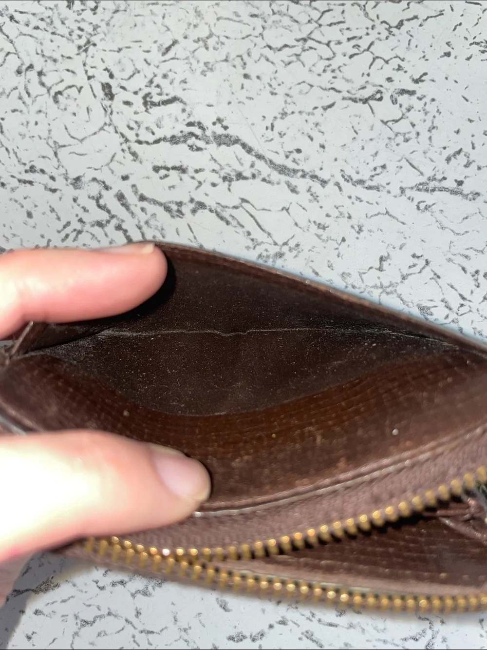 Burberry Dark Brown Textured Leather Zip-Around Wallet *Flawed*